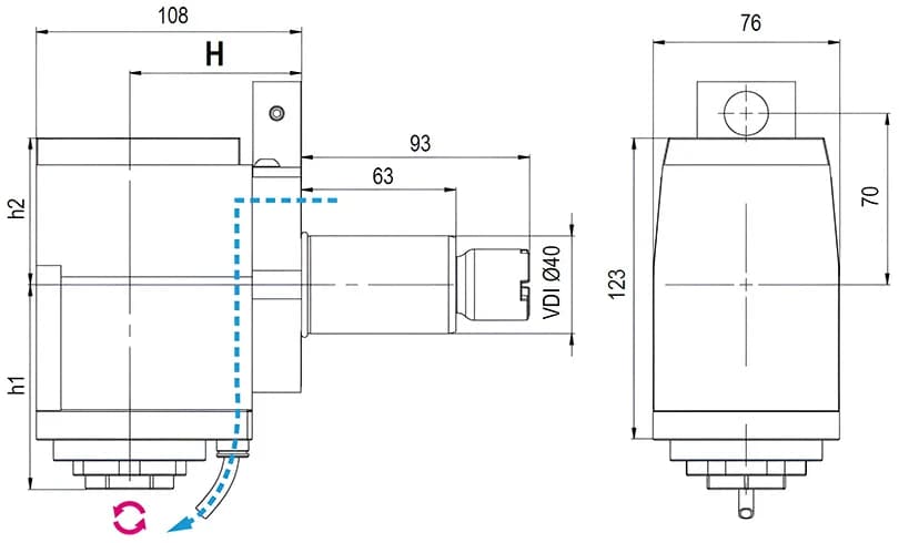 Приводной угловой блок AdvaCUT VDI40, ER-32, T=1:1, RPM=6000, H=70 (OKUMA), внеш. СОЖ