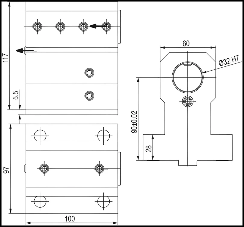 Держатель расточных резцов и корпусных сверл Ø32 мм, BMT65 NAKAMURA, H=90 мм