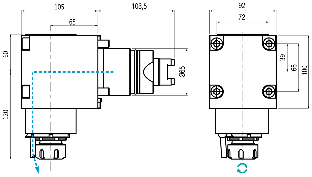 Приводной угловой блок AdvaCUT BMT65, ER25, T=1:1, RMP=8000, H=65 (TSUGAMI), внеш. СОЖ
