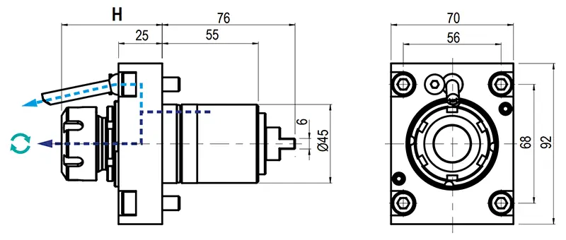 Приводной прямой блок AdvaCUT BMT45, ER25, T=1:1, RPM=6000, H=57,6 (MIYANO), внутр. СОЖ