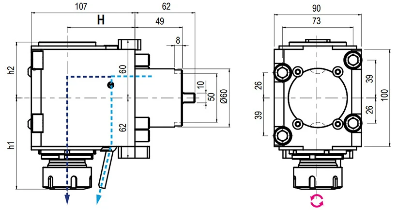 Приводной угловой блок AdvaCUT BMT60, ER-32, T=1:1, RPM=6000, H=70 (OKUMA), внеш. СОЖ
