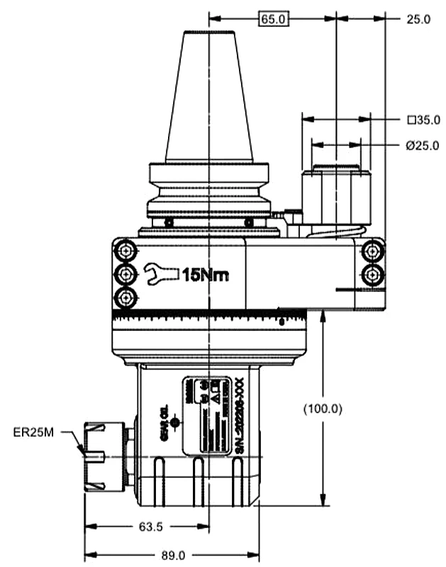 Фрезерная угловая головка ER25M, 6000 об/мин, H=152, BT40 MAS-403/BT 