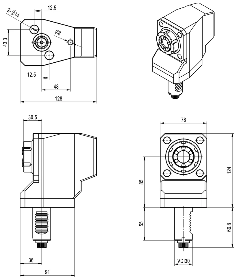 Приводной угловой блок со смещением AdvaCUT VDI30 DIN5480, ER25, T=1:1, RMP=5000, внеш. СОЖ