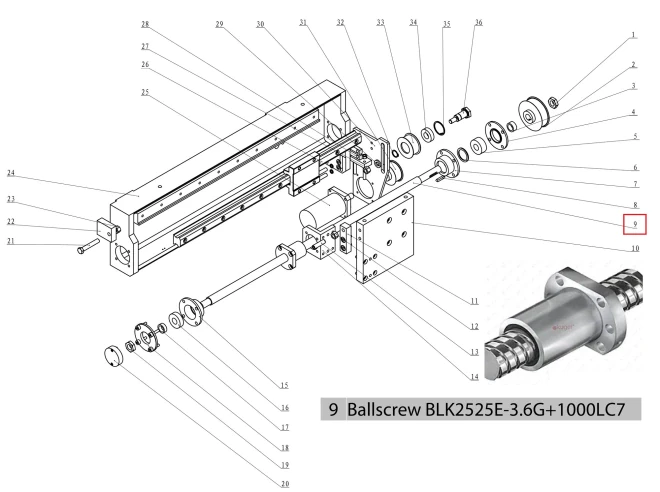 Шарико-винтовая пара оси Х