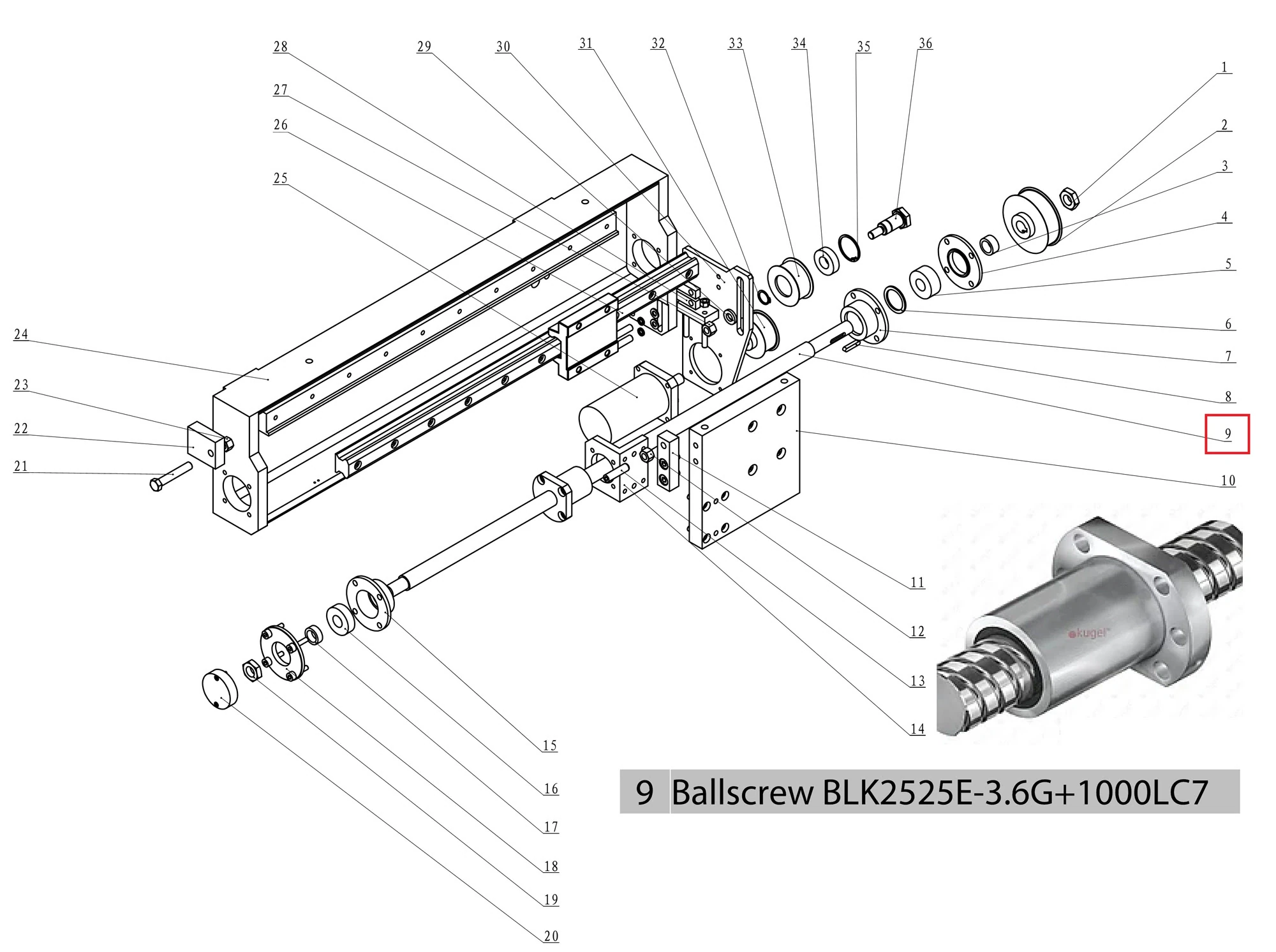 Шарико-винтовая пара оси Х