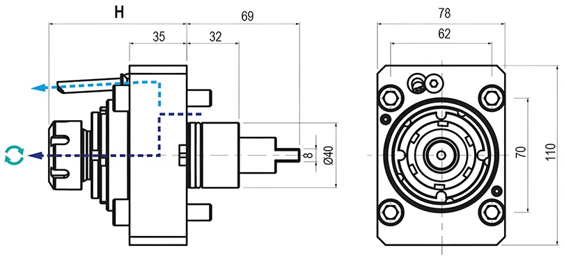 Приводной прямой блок AdvaCUT BMT40, ER-32, T=1:1, RPM=10000, H=89 (DMG MORI-NZ), внеш. СОЖ