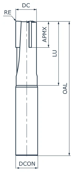 Фреза концевая PCD BAL11-CRCS1-020-006-020, с радиусом при вершине, короткая режущая часть, ØD 2 мм