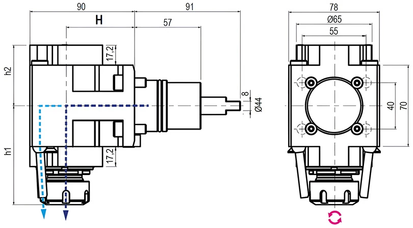 Приводной угловой блок AdvaCUT BMT44, ER-25, T=1:1, RPM=6000, H=60 (NAKAMURA), внеш. СОЖ