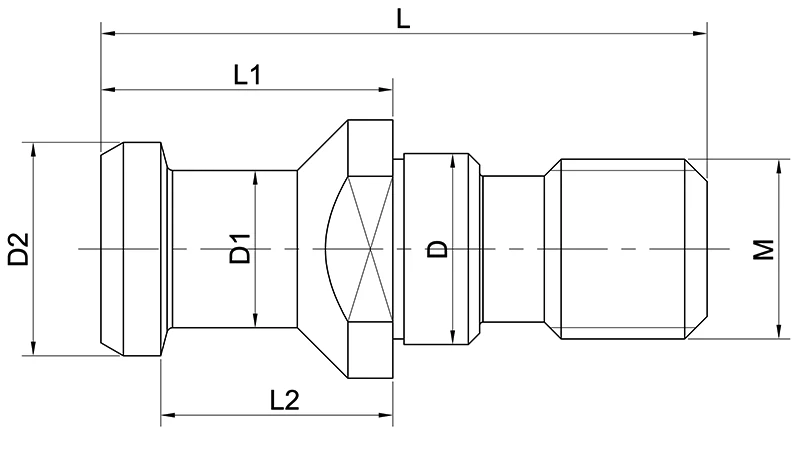 Болт тяговый (штревель) без отверстия, без кольца, 0°, SK40-DIN69872, 1шт.