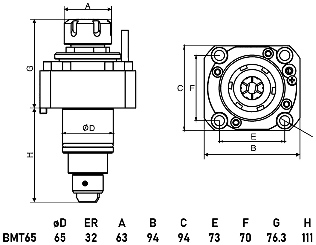 Приводной прямой блок AdvaCUT BMT65, ER40, T=1:1, RMP=5000, внеш. СОЖ