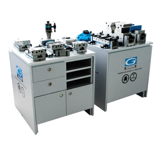 Инструментальная тумба Gerardi (1шт.) со столом 730x730 мм из алюминия с сеткой (50 мм) отверстий М10 