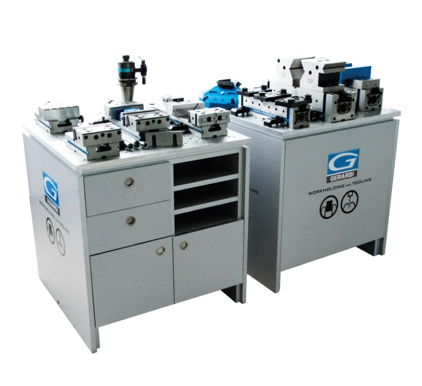 Инструментальная тумба Gerardi (1шт.) со столом 730x730 мм из алюминия с сеткой (50 мм) отверстий М10 