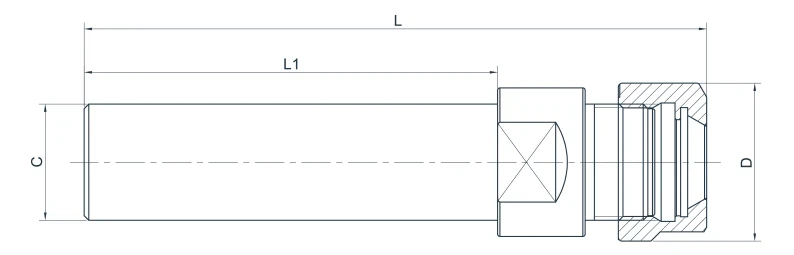 Цанговый патрон AdvaCut с цилиндрическим хвостовиком и шестигранной гайкой, ø20мм, ER16, L=100мм