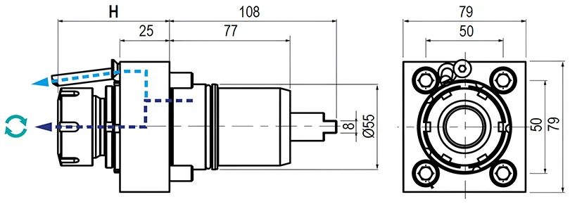 Приводной прямой блок AdvaCUT BMT55, ER-25, T=1:1, RPM=6000, H=57,2 (NAKAMURA), внеш. СОЖ