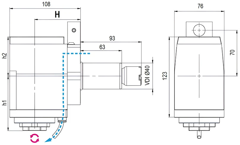 Приводной угловой блок AdvaCUT VDI40, ER-32, T=1:1, RPM=6000, H=70 (OKUMA), внеш. СОЖ