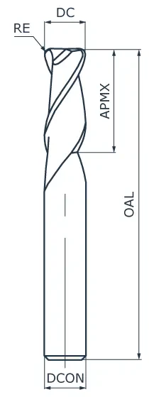 Фреза концевая твердосплавная BNS02-CRCM4-020-006-020, с радиусом при вершине, ØD 2 мм