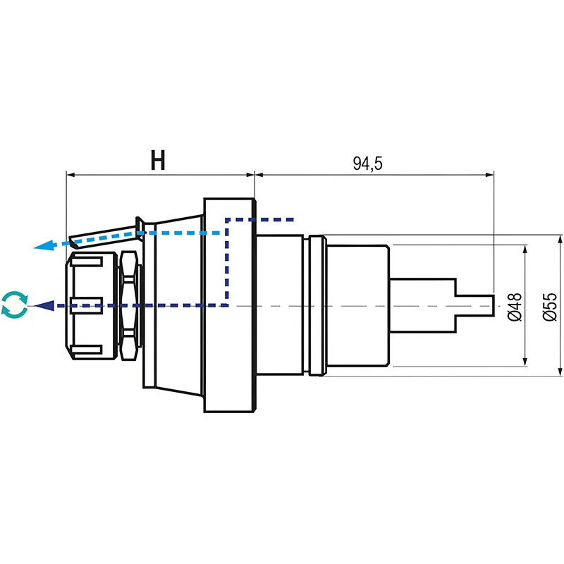 Приводной прямой блок AdvaCUT BMT55, ER-32, T=1:1, RPM=6000, H=83,5 (BIGLIA), внеш. СОЖ