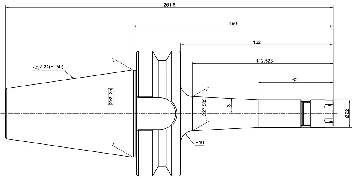 Цанговый патрон c мини гайкой AdvaCut BT50 ER16, ø1-10 мм, H=160T; MAS403/BT; AD; G6,3