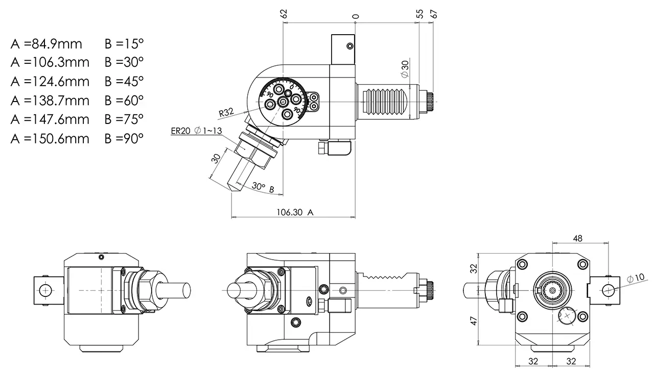 Приводной регулируемый (±90°) блок AdvaCUT VDI30 DIN5480 , ER20, T=1:1, RMP=4500, внеш. СОЖ