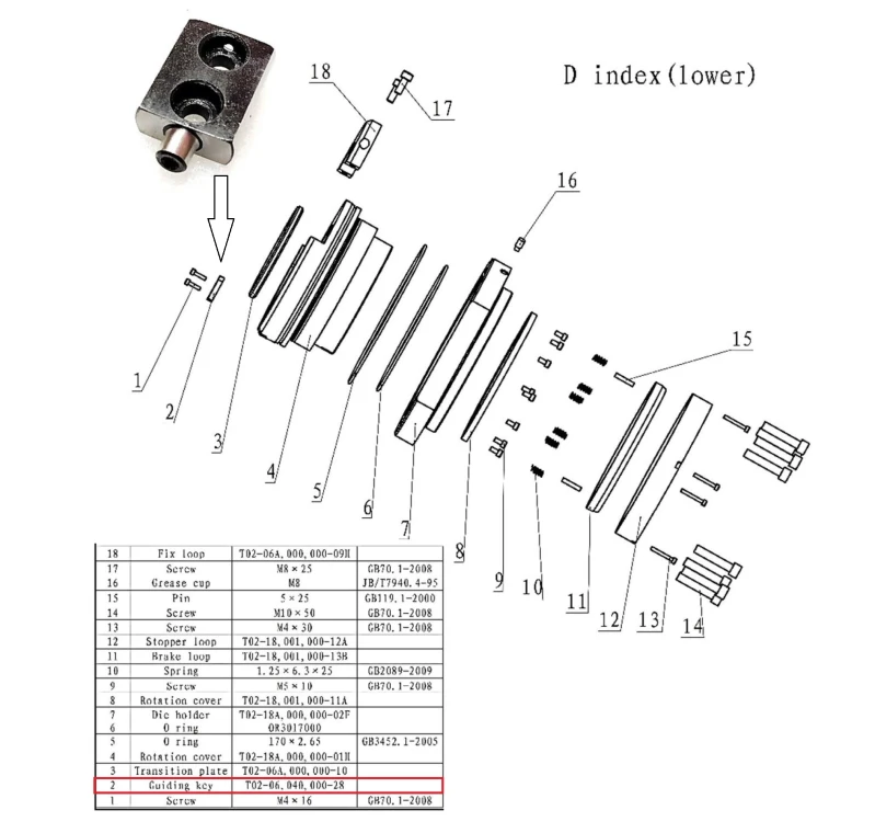 Направляющая шпонка матрицы D станции T02-06,040,000-28 