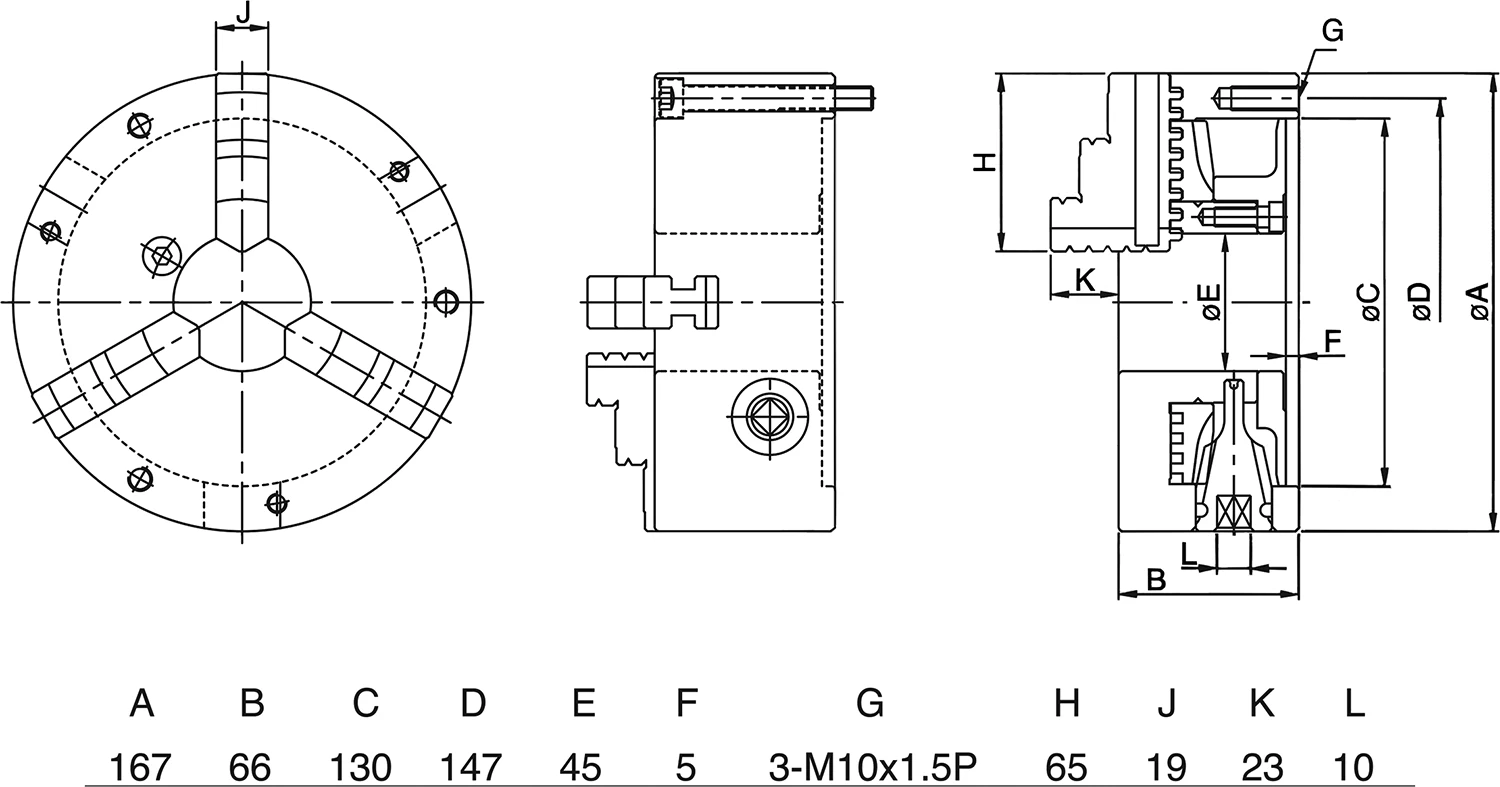 Ручной 3-х кулачковый патрон, ⌀167 мм, цельные кулачки