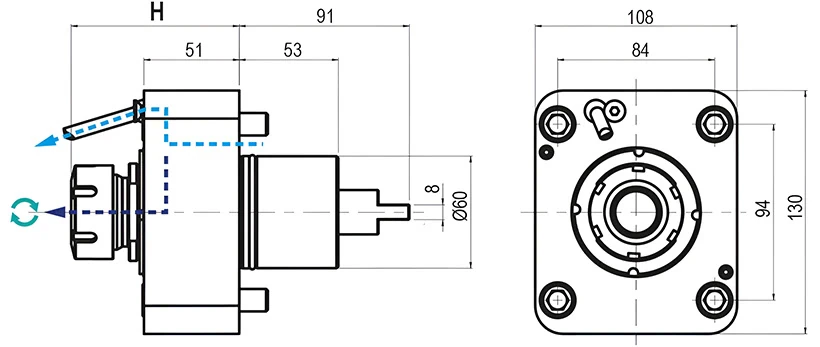Приводной прямой блок AdvaCUT BMT60, ER-32, T=1:1, RPM=10000, H=90 (DMG MORI-NL), внеш. СОЖ