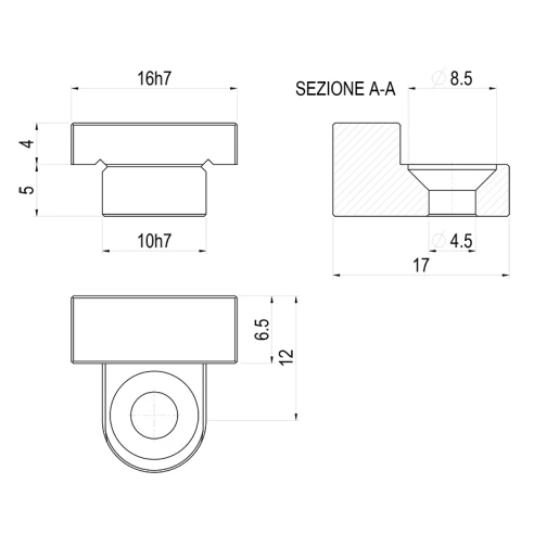 Cухарь позиционирующий, A=10 мм, B=16 мм, для серии Compact Grip, Art. 650G T.1