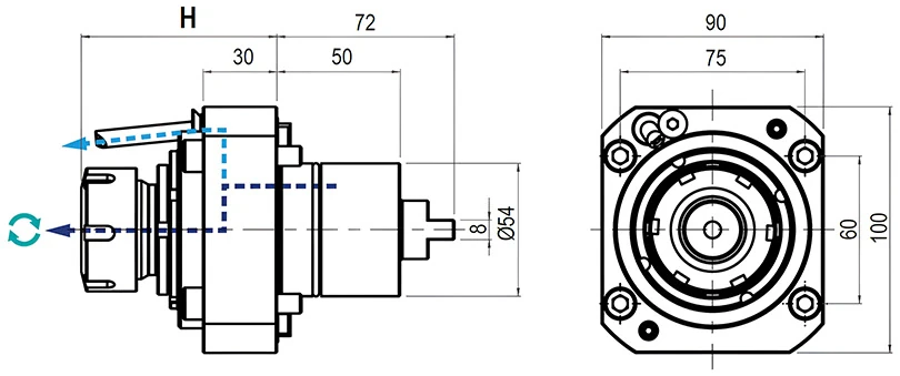 Приводной прямой блок AdvaCUT BMT54, ER-25, T=1:1, RPM=6000, H=77,2 (MIYANO), внеш. СОЖ