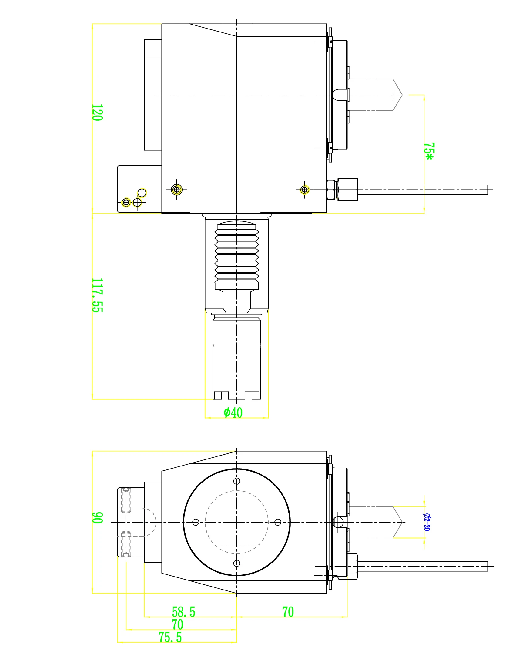 Приводной угловой блок AdvaCUT VDI40, ER32, T=1:1, RMP=4500, внеш. СОЖ, хвостовик L=117.55мм (HAAS)