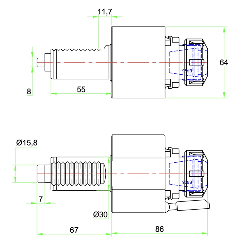 Приводной прямой блок AdvaCUT VDI30 DIN HD1809 (EWS), ER25, T=1:1, RMP=6000, внеш. СОЖ