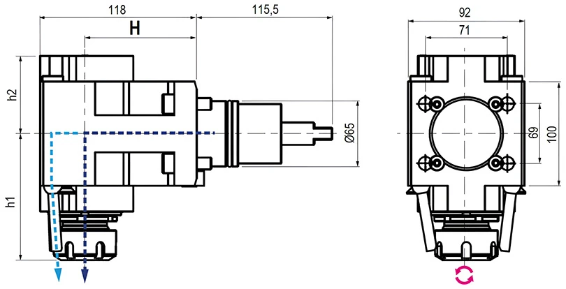 Приводной угловой блок AdvaCUT BMT65, ER-32, T=1:1, RPM=6000, H=65 (NAKAMURA), внеш. СОЖ