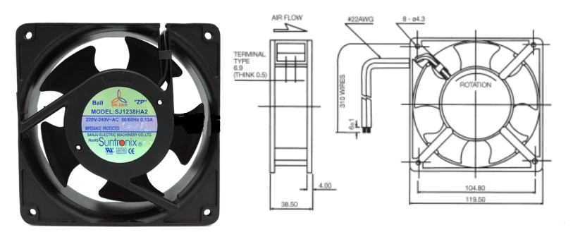 Вентилятор охлаждения электрошкафа SJ1238HA2BAT (L)