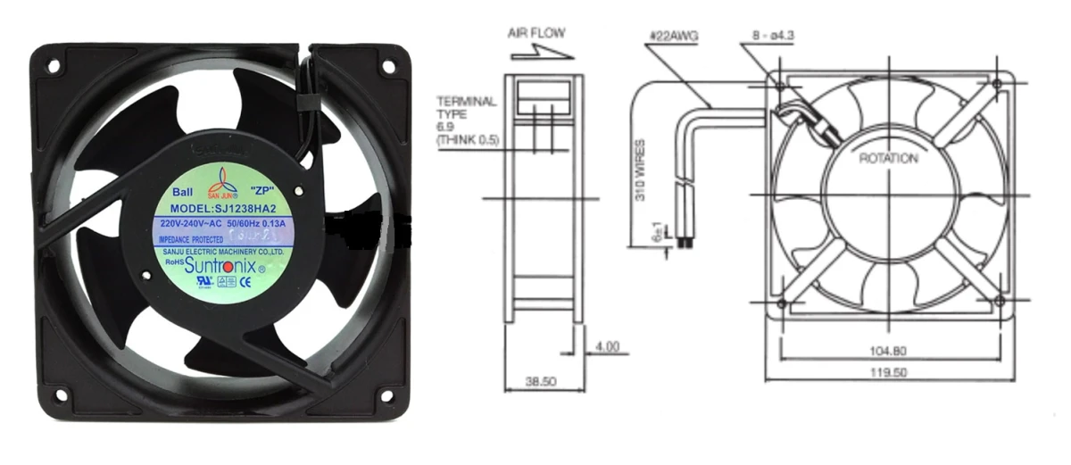 Вентилятор охлаждения электрошкафа SJ1238HA2BAT (L)
