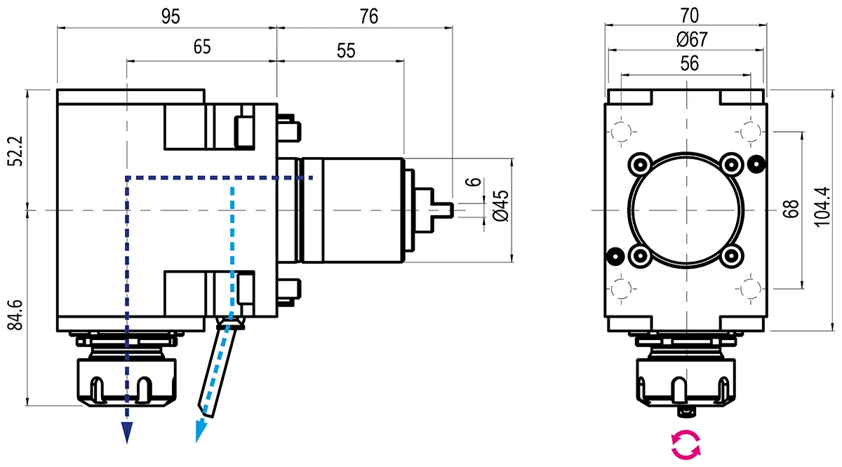 Приводной угловой блок AdvaCUT BMT45, ER25, T=1:1, RPM=6000, H=65 (MIYANO), внутр. СОЖ