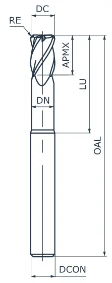 Фреза концевая твердосплавная BHS11-CRFN2-0150-0120-020, с радиусом при вершине, обниженная шейка, ØD 1,5 мм