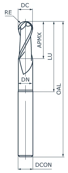 Фреза концевая твердосплавная APL131-BNFN2-0060-0020-030, сферическая, обниженная шейка, ØD 0,6 мм
