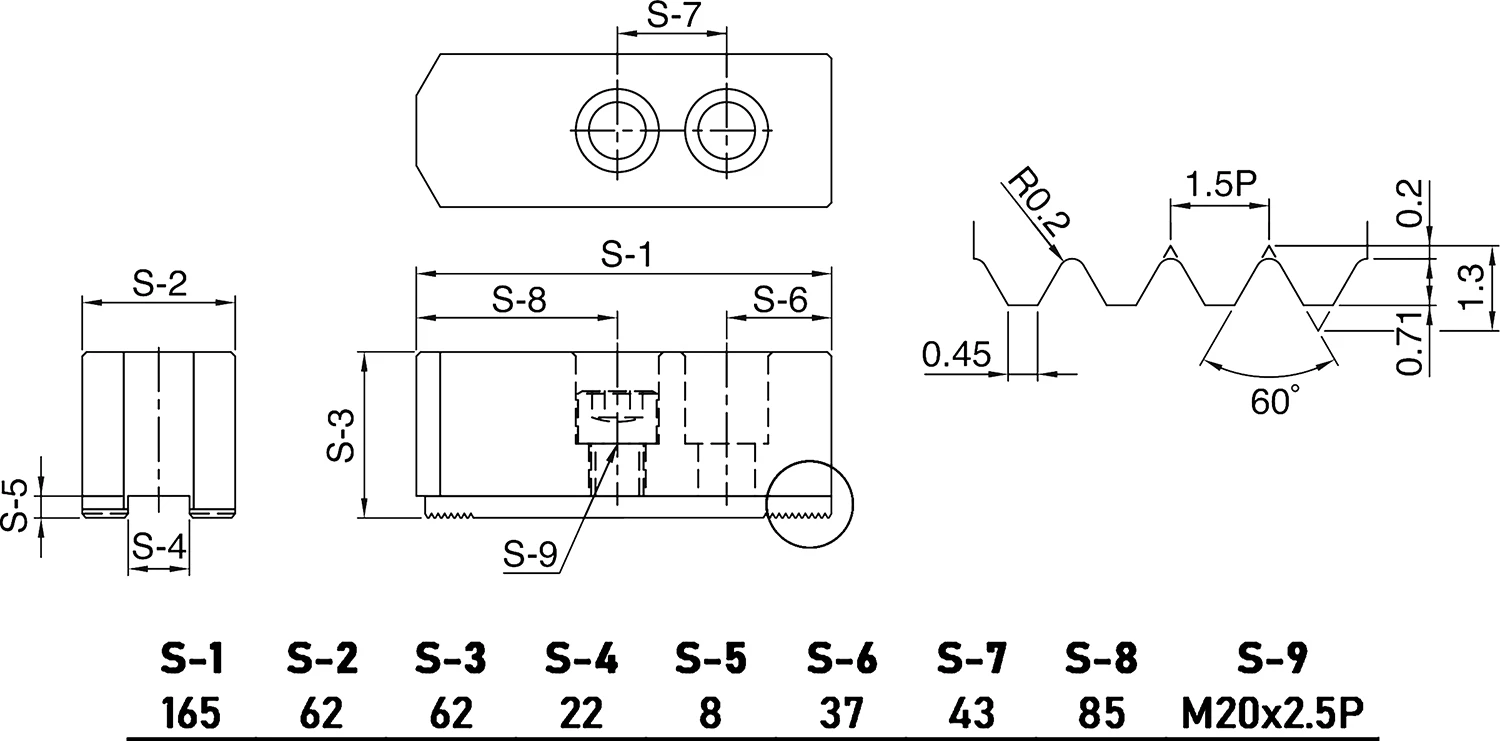 Cтальные мягкие накладные заостренные кулачки (4 шт.) для гидравлических патронов ⌀380 мм, 165x62х62 мм, паз 22 мм, МЦ 43 мм, М20