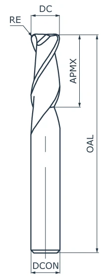 Фреза концевая твердосплавная ASL140-CRCM2-160-036-050, с радиусом при вершине, ØD 16 мм