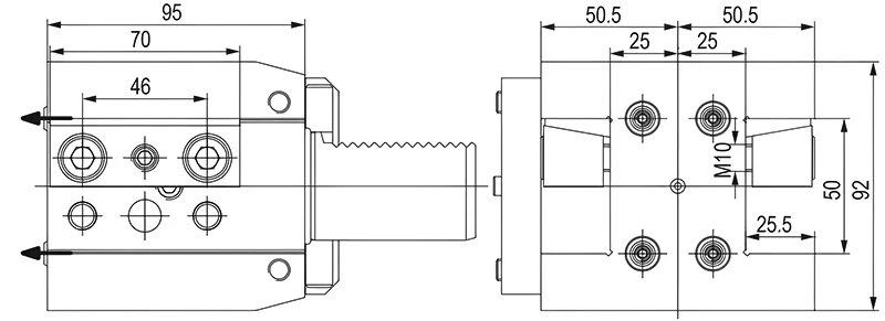 Двусторонний держатель осевых резцов 25х25 мм, VDI40 OKUMA, H=92 мм