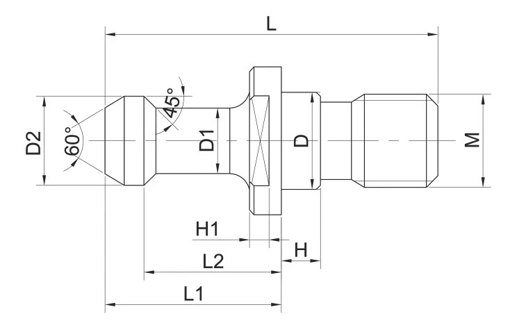 Болт тяговый (штревель) без отверстия, без кольца, 45°, BT30, MAS403/BT, 1шт.