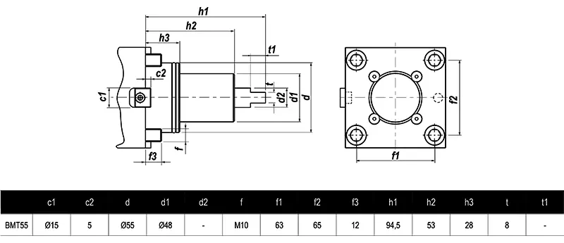 Приводной прямой блок AdvaCUT BMT55, ER-32, T=1:1, RPM=6000, H=83,5 (BIGLIA), внеш. СОЖ