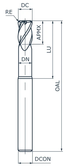 Фреза концевая твердосплавная ATL172-CRFN5-250-080-100, с радиусом при вершине, обниженная шейка, ØD 25 мм