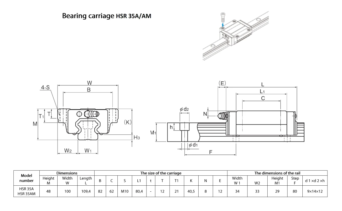 Линейный подшипник оси Z (HSR35A)