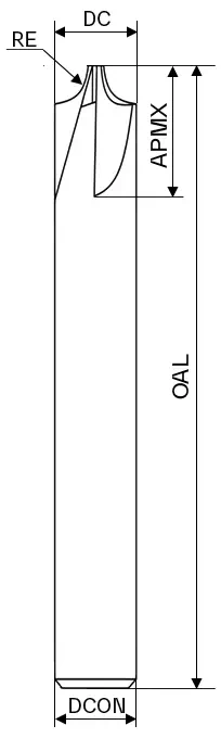 Фреза концевая твердосплавная BGA01-ORCS2-080-010-250-SE, с обратным радиусом, ØD 8 мм