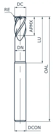 Фреза концевая твердосплавная APL131-CRFN4-0400-0200-030, с радиусом при вершине, обниженная шейка, ØD 4 мм