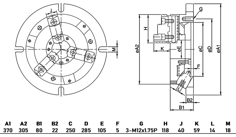 Ручной 3-х кулачковый патрон с базовой плитой, ⌀ 305 мм, мастер кулачки