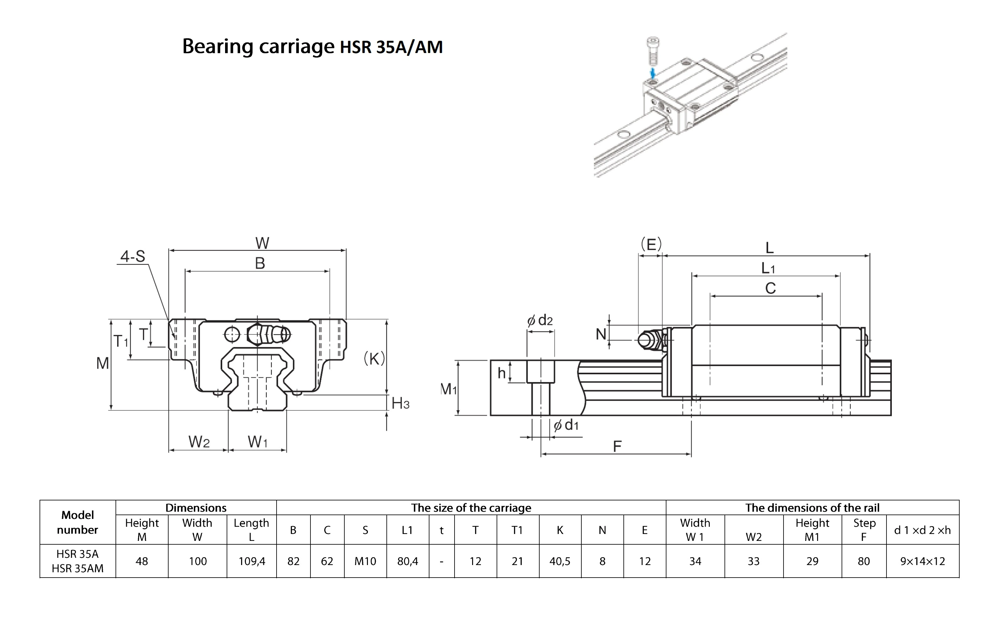Линейный подшипник оси Z (HSR35A)