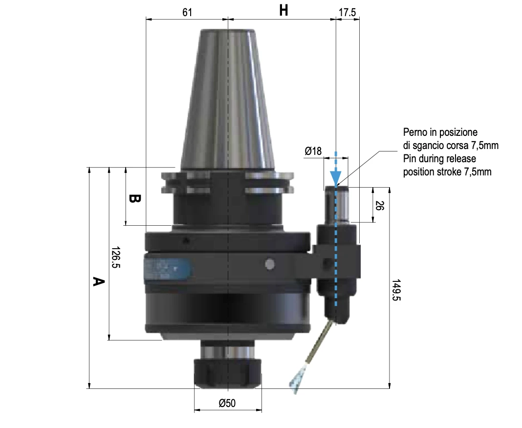 Ускорительная головка GSS-20  RPM max 12000 - Ratio 1:6 - ER-32 Ø2÷20 DIN-69871/50 - H=80 без стоп-блока