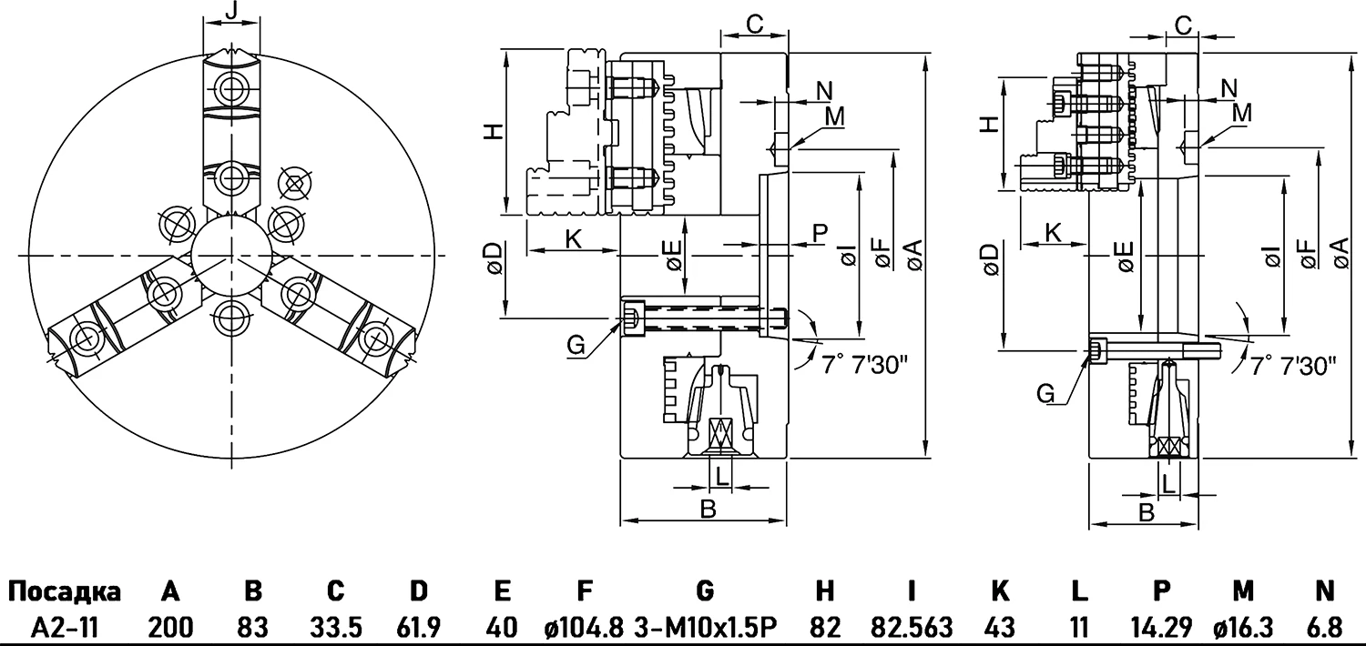 Ручной 3-х кулачковый патрон, ⌀500 мм, сквозное отверстие 190,5 мм, посадка А2-11, мастер кулачки