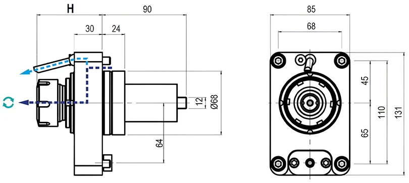 Приводной прямой блок AdvaCUT BMT68, ER-32, T=1:1, RPM=6000, H=70 (MAZAK QTS 1), внеш. СОЖ